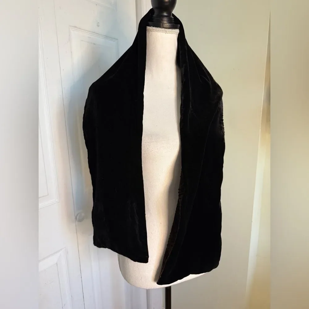 Y2K Evening Scarf with Rose Motif in Midnight Black and Chocolate Brown